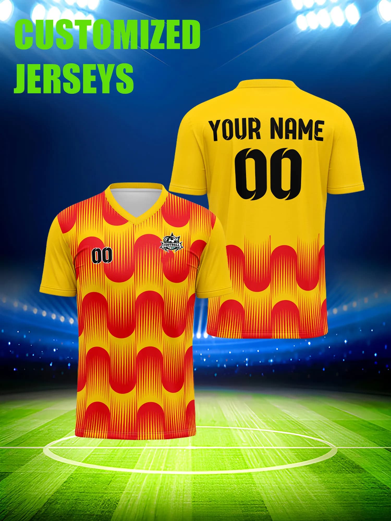 Maglia da calcio personalizzata con immagine, numero e nome personalizzati, abbigliamento da calcio casual, trendy e urbano.