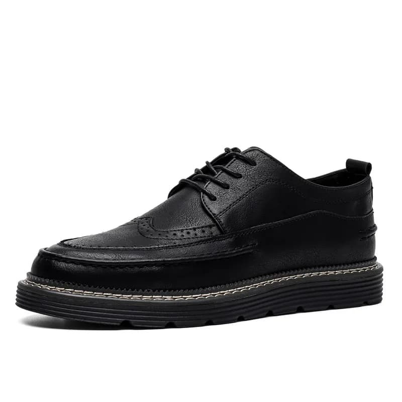 Fashion Brogues Men Casual Shoes Flat Business Style Thick Sole Male Footwear Pure Black Shoes A4834