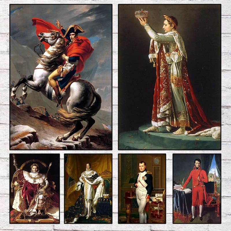 Napoleon Bonaparte Portrait Poster Prints Crossing The Alps Coronation of Napoleon I Painting Canvas for Living Room Home Decor