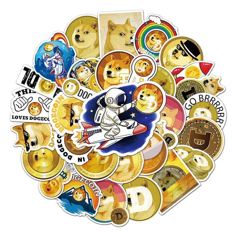 50 adesivi Dogecoin a forma di cartone animato per laptop, telefoni, skateboard, bagagli, assortiti e divertenti per regali, bomboniere.