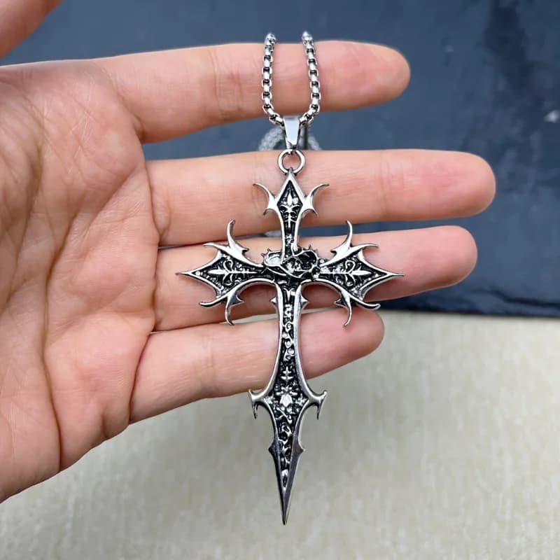 Collana Vintage Gotica con Croce per Uomo, Collana con Ciondolo a Croce Punk con Punte, Gioielli Hip Hop Cool per Ragazzi, Regalo di Compleanno