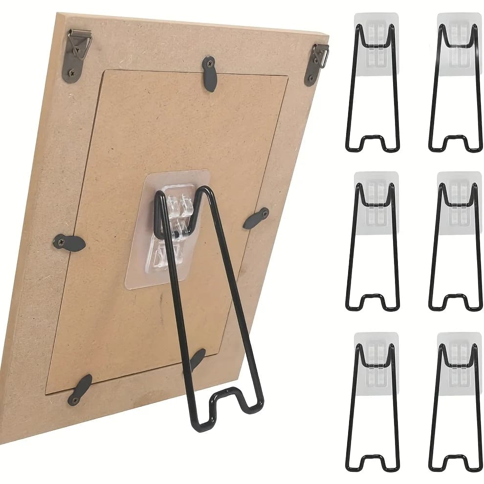 Self-Adhesive Metal Photo Frame Stand, No Drill Picture Frame Easel Back Support, Desktop Display Holder for Photo Frames