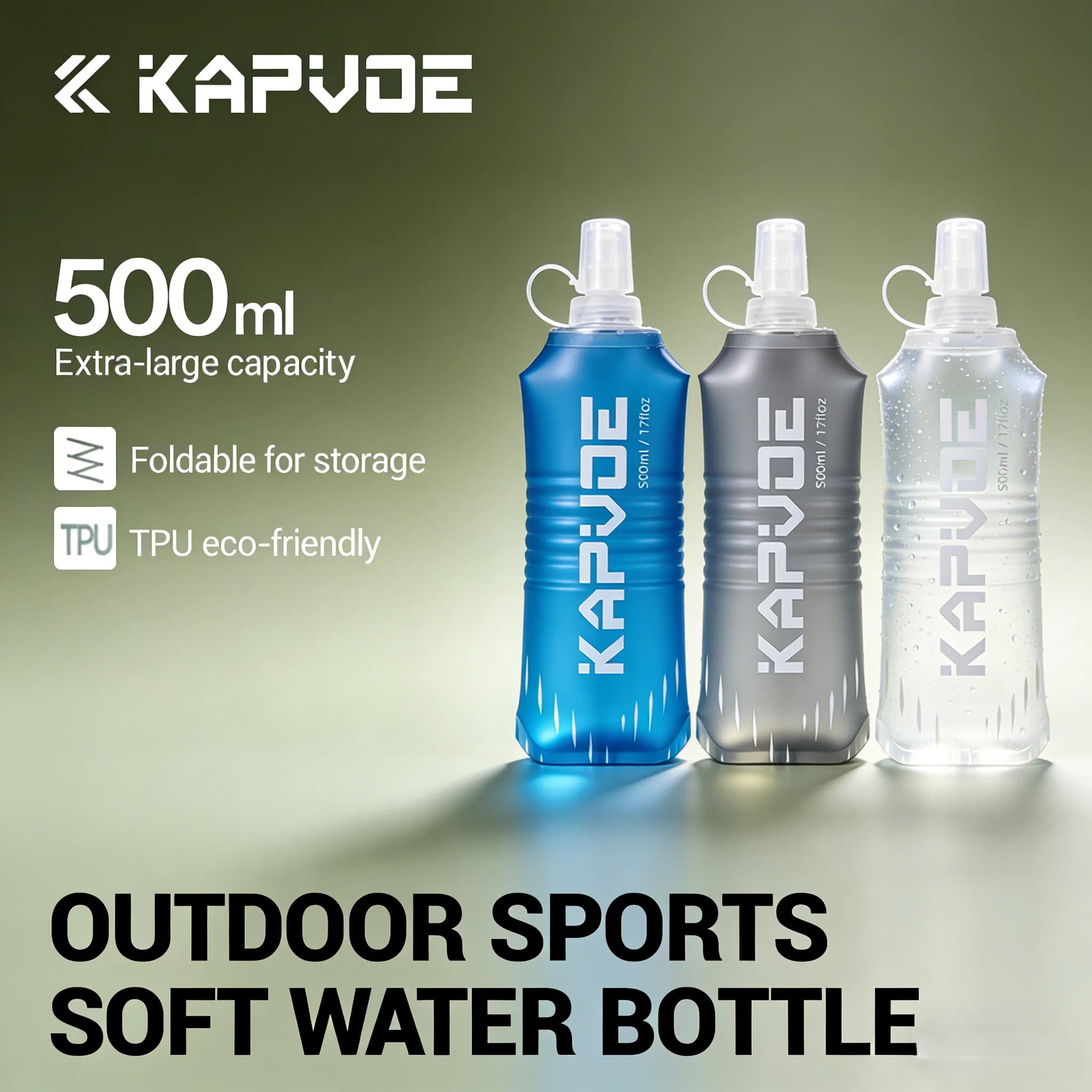 Borraccia Pieghevole Kapvoe per Bicicletta, Borsa Idratazione per Ciclismo, Campeggio, Sport, Corsa, 500ml/300ml