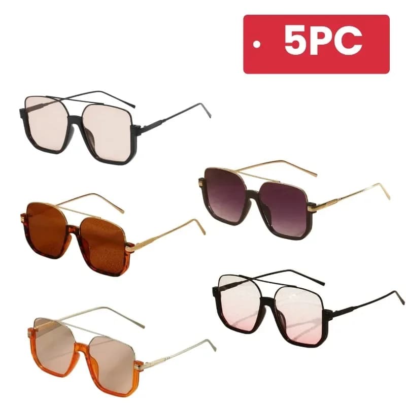 QQ2/3/4/5Pcs Half Rim Square Sunglasses Women Men Luxury Metal Leg Gradient Lens UV400 Sun Glasses Combo Set Outdoor Driving Eyewear