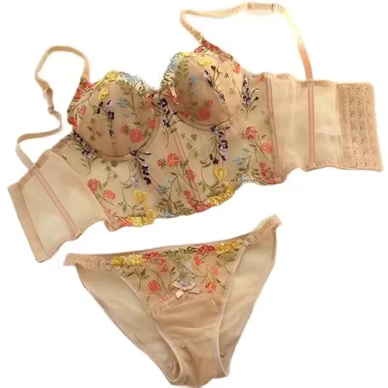 Francese Ultra sottile pizzo ricamo Lingerie Sexy Underwie reggiseno Push Up Set fiori romantici lisca di pesce Body Shaper Top e mutandine