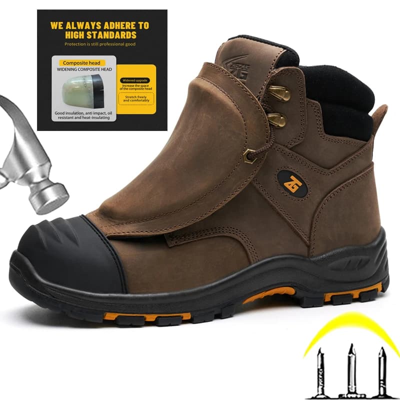 Stivali antinfortunistici da lavoro in vera pelle da uomo Scarpe da saldatura resistenti alle alte temperature Scarpe indistruttibili a prova di foratura Stivali da lavoro