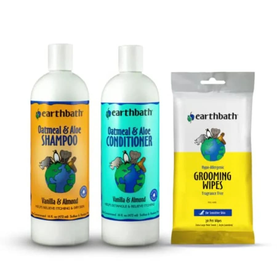 Set Shampoo e Balsamo per Cani all'Avena e Aloe con Salviette Ipoallergeniche - Shampoo all'Avena Senza Profumo per Cani Sensibili