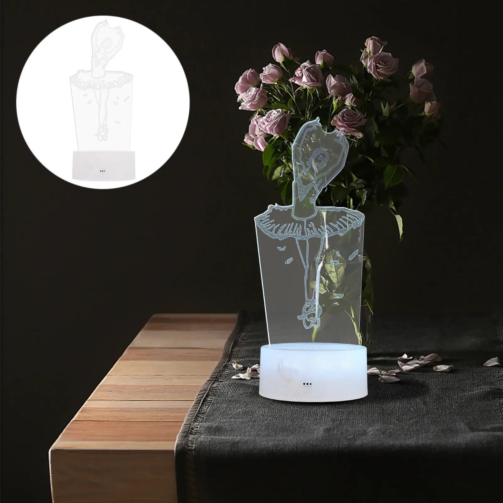 1Set 3D Dancer Light Acrylic Night Lamp 16 Monochrome Modes Small Space Saving Desk Bedside Lamp Home Decor Gift for Kids