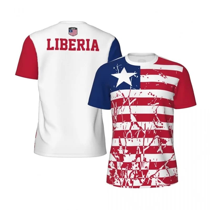 T-shirt bandiera liberia T-shirt girocollo estiva T-shirt sportiva PALESTRA da corsa Manica corta Stampa 3D Maglia da calcio T-shirt oversize