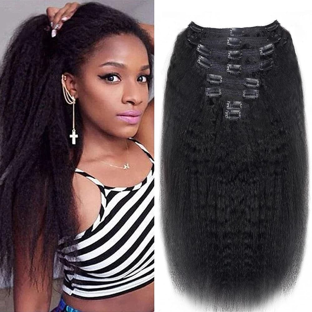 Extension di Capelli Umani Lisci Crespi da 22-32 Pollici con Clip, 8 Pezzi con 18 Clip, 100% Veri Capelli Umani Naturali Colorati