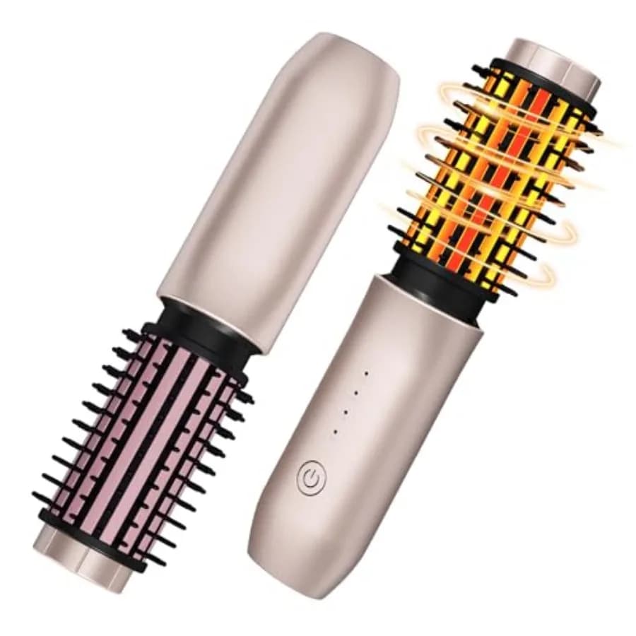 Spazzola Arricciacapelli Senza Fili, Spazzola per Ricci da Viaggio, Ferro Arricciacapelli Portatile 3-in-1 Senza Cavo, Spazzola Termica al Plasma, 7000mAh
