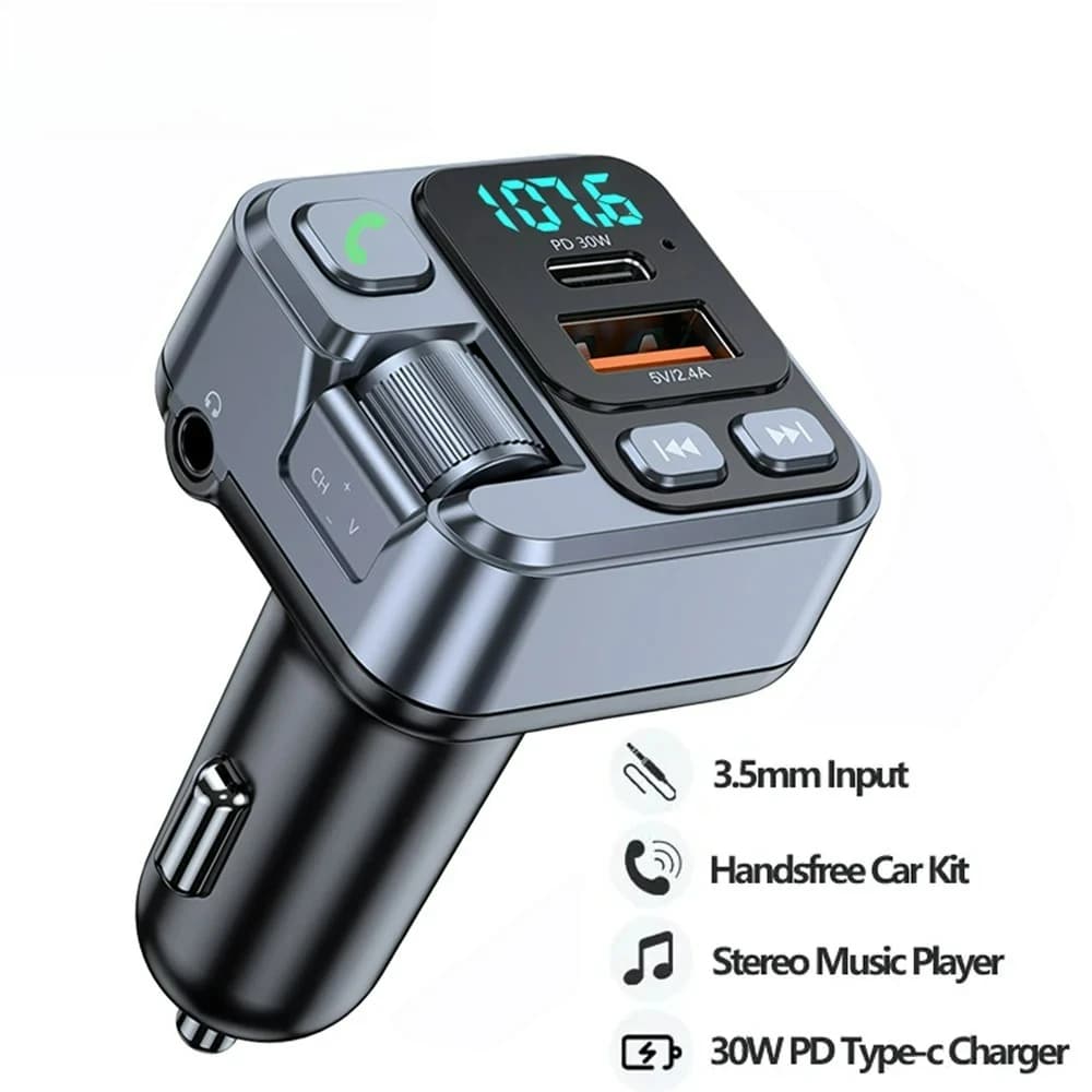 FM Transmitter Bluetooth 5.1 Car Charger 2.4A 20W PD Fast Charging Adapter Autoradio with MP3 Wireless speaker microphone