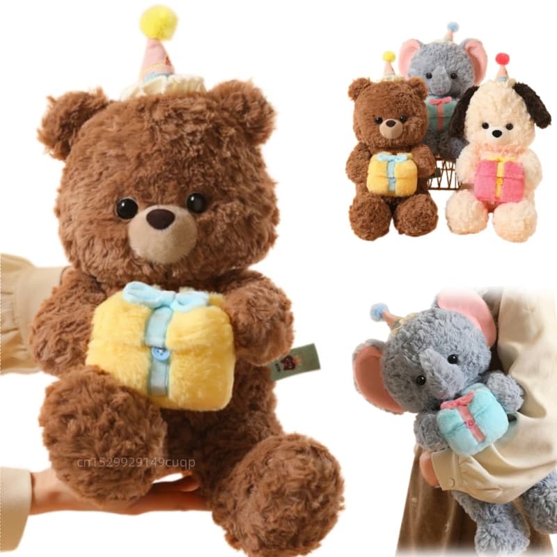 Peluche Animale in Scatola Regalo da 50cm, Cuscino Divertente e Carino, Elefante, Cane, Orso, Giocattolo Imbottito, Decorazione per la Casa, Regalo di San Valentino, Regalo di Compleanno