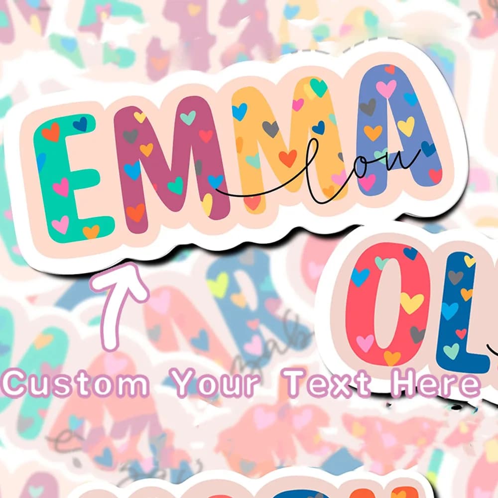 Personalized Custom Colorful Heart Letter Name Sticker Waterproof Vinyl Die Cut Decal Custom Text For Tumbler Laptop Water Bottl