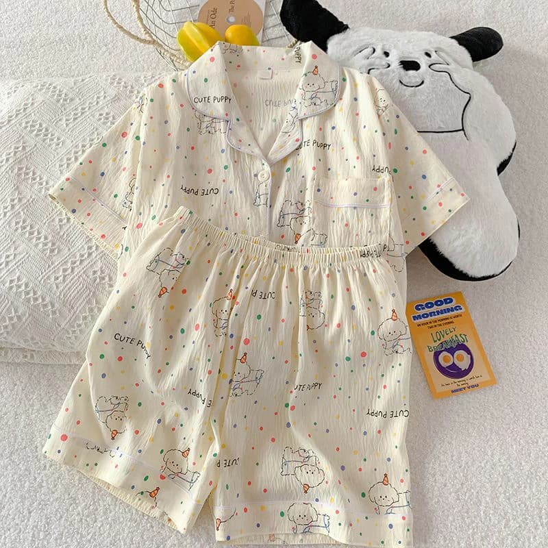Summer short-sleeve cloud cotton pajama set for women, comfortable and trendy, shorts suitable for wearing outside home wear set