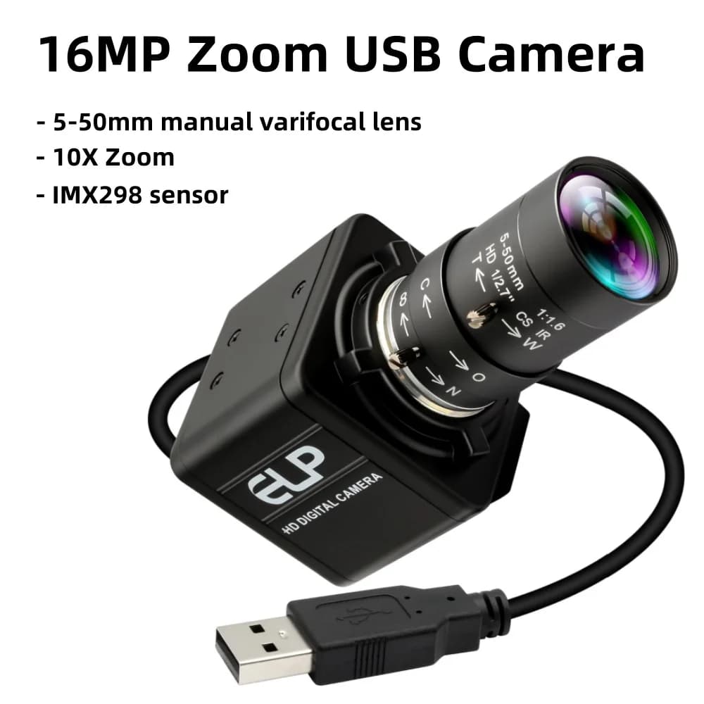 16 MP IMX298 Mini industrial webcam Ultra HD with CS attack Manual varifocal 5-50 mm Driver free Plug & Play for PC