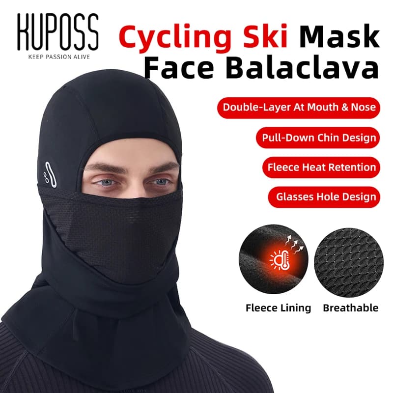 KUPOSS Winter Fleece Ski Balaclava Cycling Mask Windproof Breathable Thermal Pull Down Glasses Holes for Outdoor Sports
