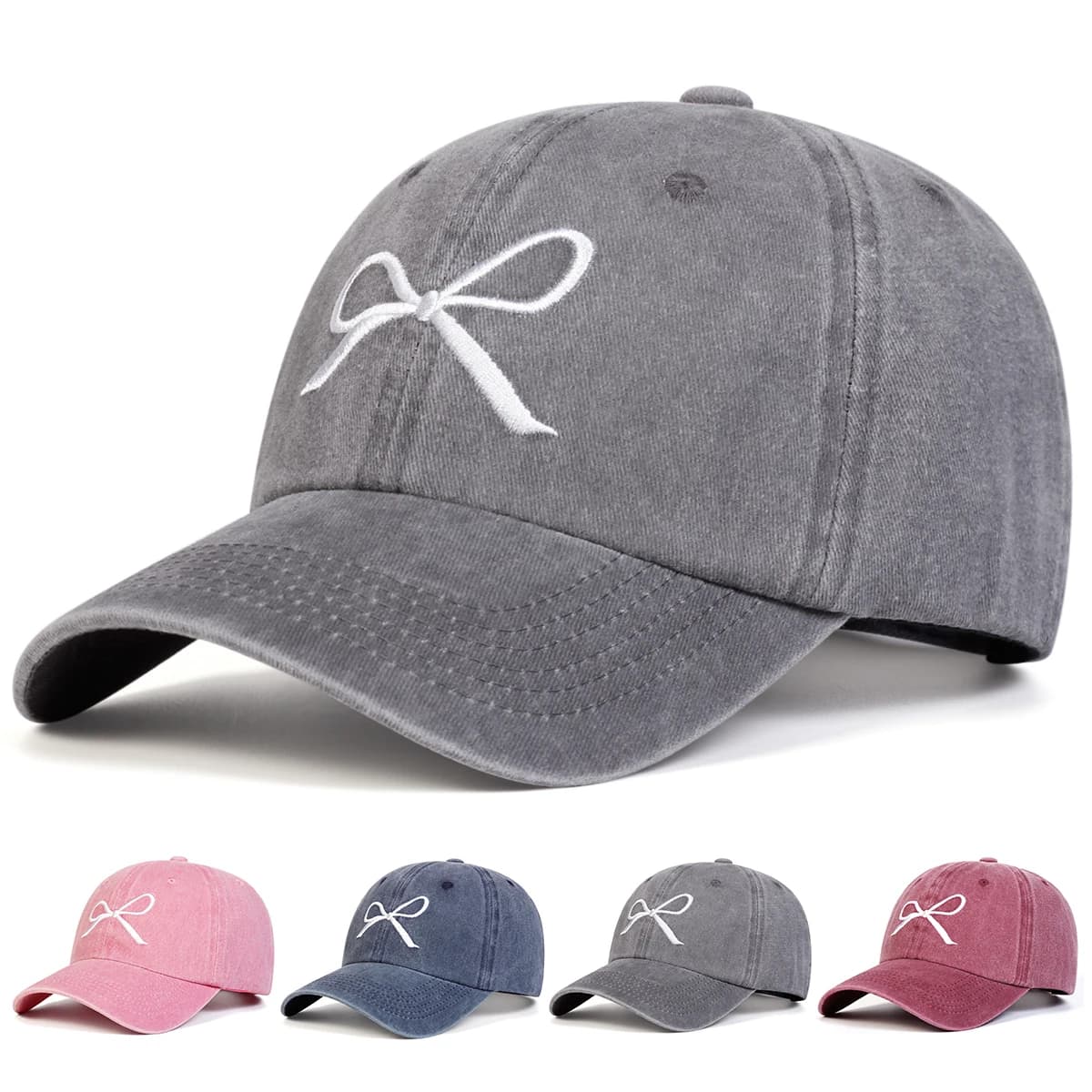Baseball caps with unisex bow embroidery Adjustable random hats for spring and autumn outdoors Sun protection hat