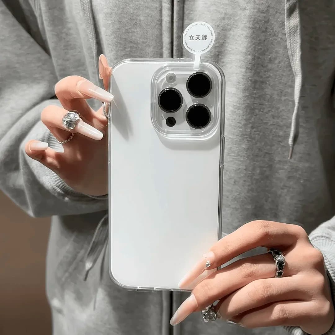 Advanced Minimalist White Large Hole IMD Glossy Surface Cute Phone Case For iPhone 16 15 14 13 12 11 Pro Max Plus MINI Y2K Cover