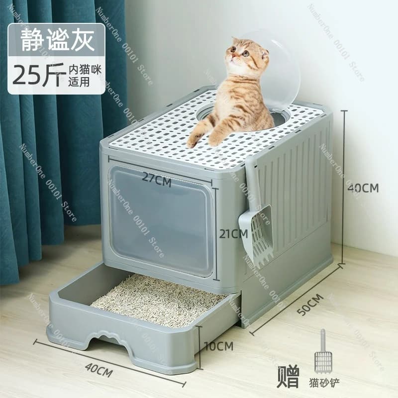 Grande lettiera per gatti completamente chiusa, cassetto pieghevole, deodorante, toilette per gatti di grandi dimensioni