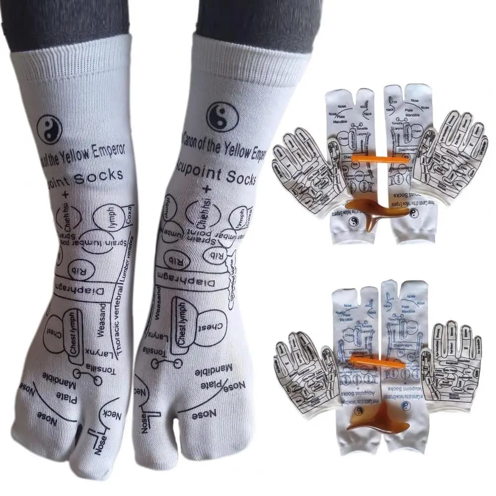 Socks for acupuncture points with instruments Socks for foot massage Gloves set for acupuncture points for unisex reflexology to enhance the health of autotherapy