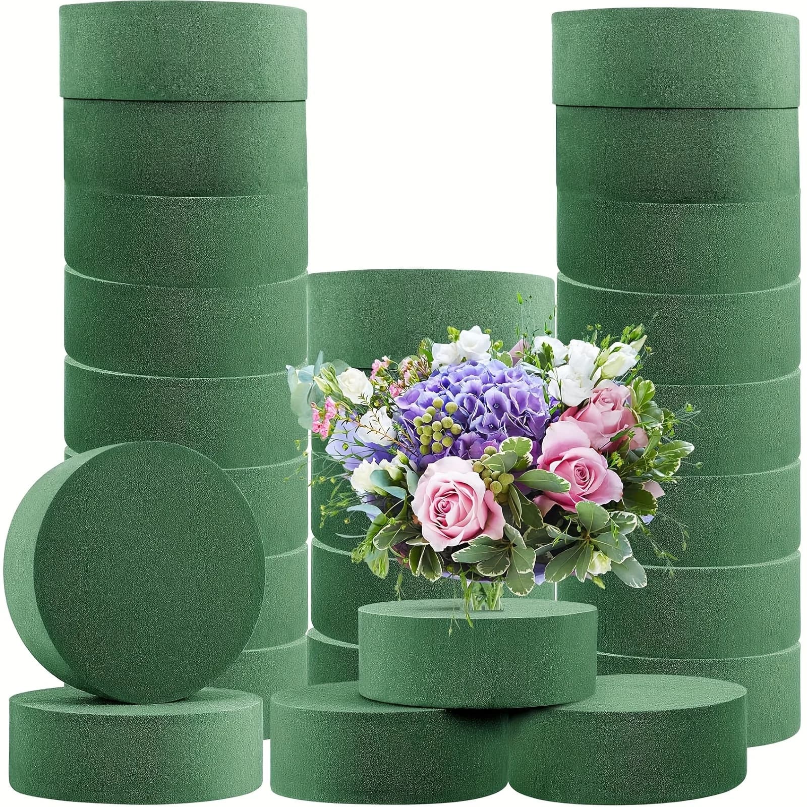 8pcs Round Floral Foam Green Wet Dry Flower Foam Florist Plant Foam Block for Wedding Artificial Aisle Flowers Party Decoration
