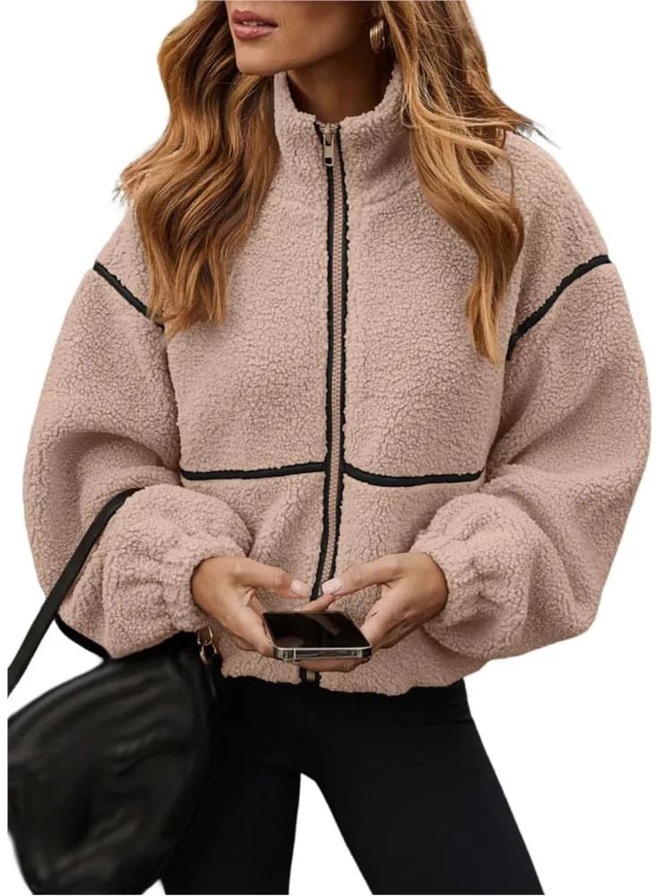 Cappotto giacca patchwork casual per donna Moda tinta unita manica lunga collo alla coreana cappotti con cerniera top abiti streetwear per le vacanze da donna