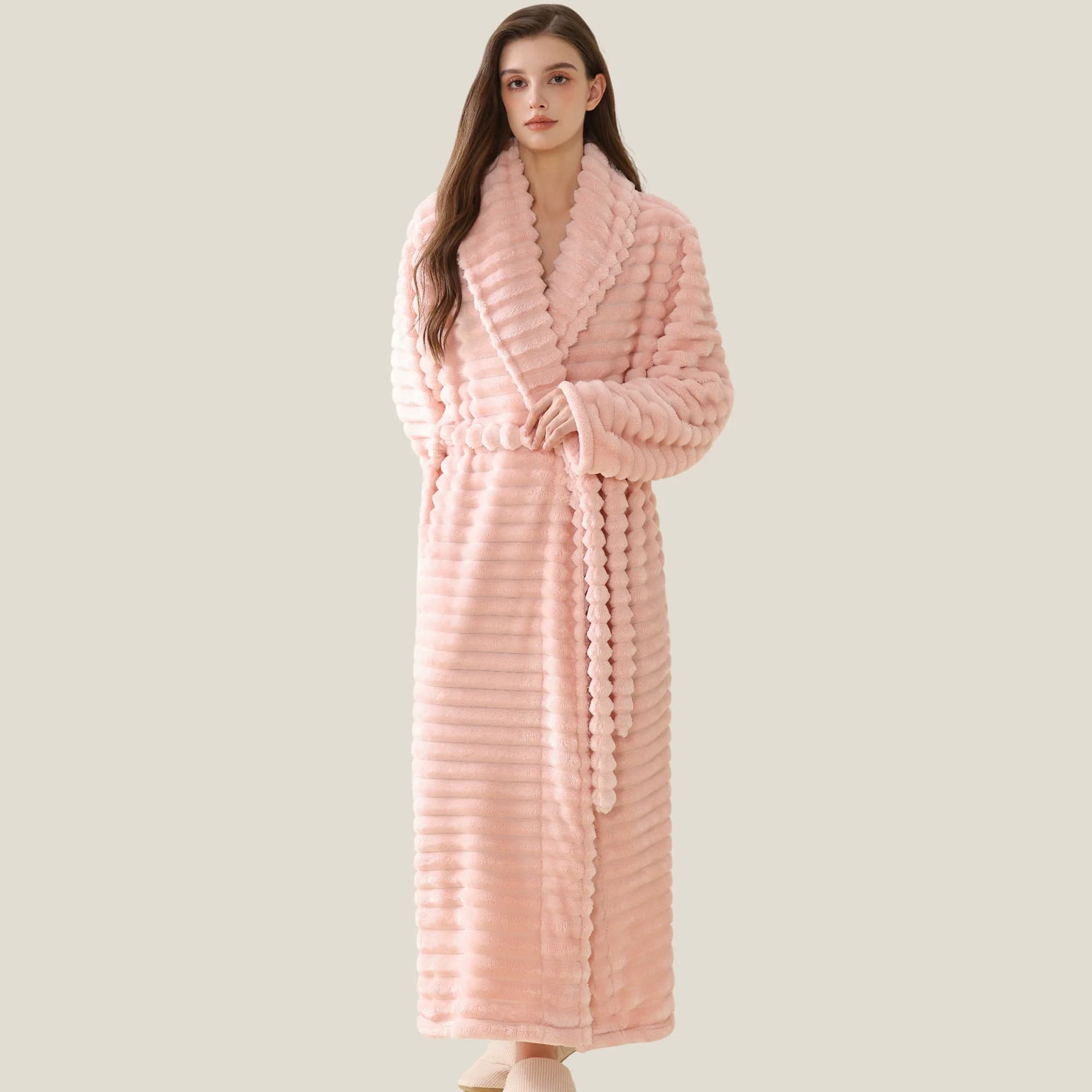 Addens Flannel Women's Long Dress Kimono Bathrobe Hot Dress Coral Fleece Nightwear Autumn Winter Homewear Pigiama