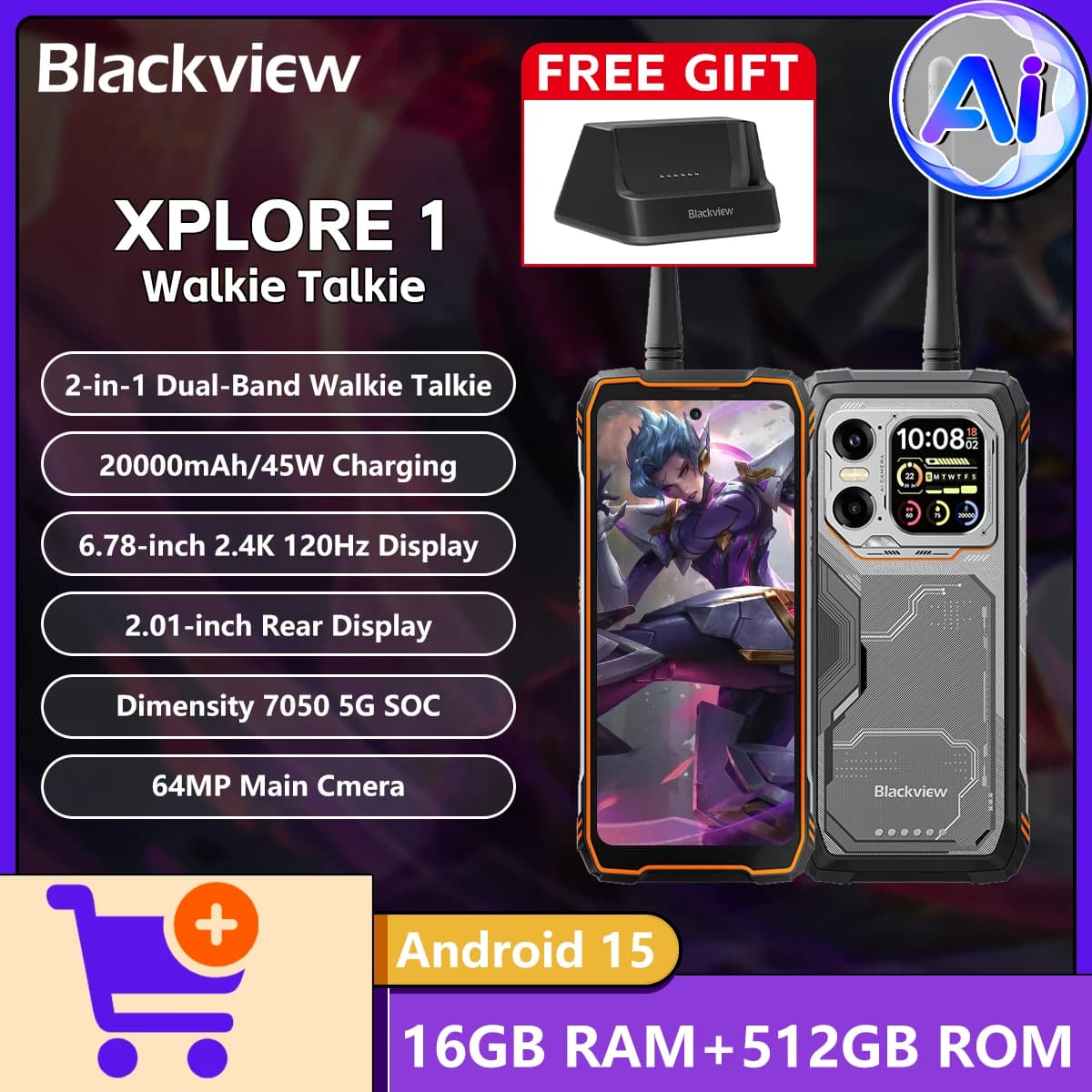 2025 NUOVO Blackview XPLORE 1 Walkie Talkie 5G AI Telefono robusto Dimensity 7050 5G 6,78 pollici 2K 120Hz 20000mAh 55W Ricarica Android15