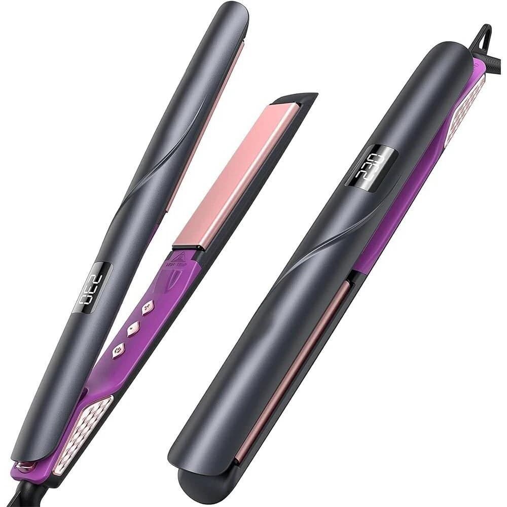 Piastra per capelli in ferro piatto con stiratura in ceramica professionale a doppia tensione Piastra per capelli e bigodino da 1 pollice 2 in 1