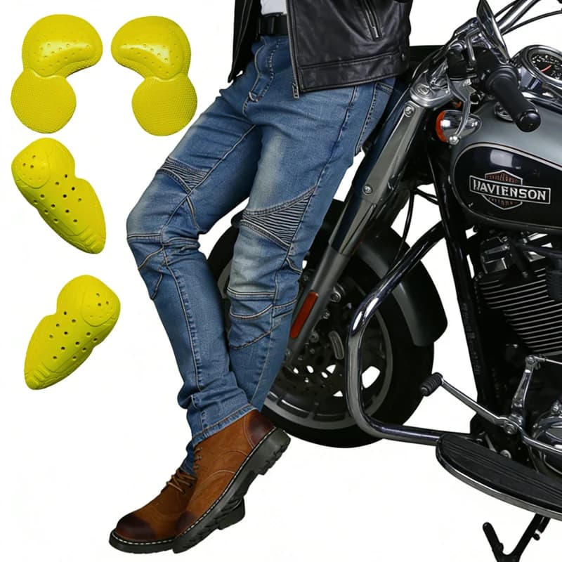 Jeans da Moto per Uomo, Pantaloni Blu per Motocross, Abbigliamento Protettivo Resistente all'Usura per Moto Hi-02