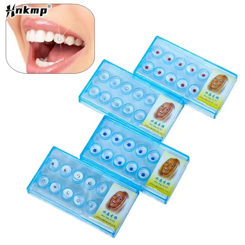 10 pcs/acrylic box diamond milling dental material tooth whitening studs jewelry kit for teeth with dental glue crystal tooth decoration