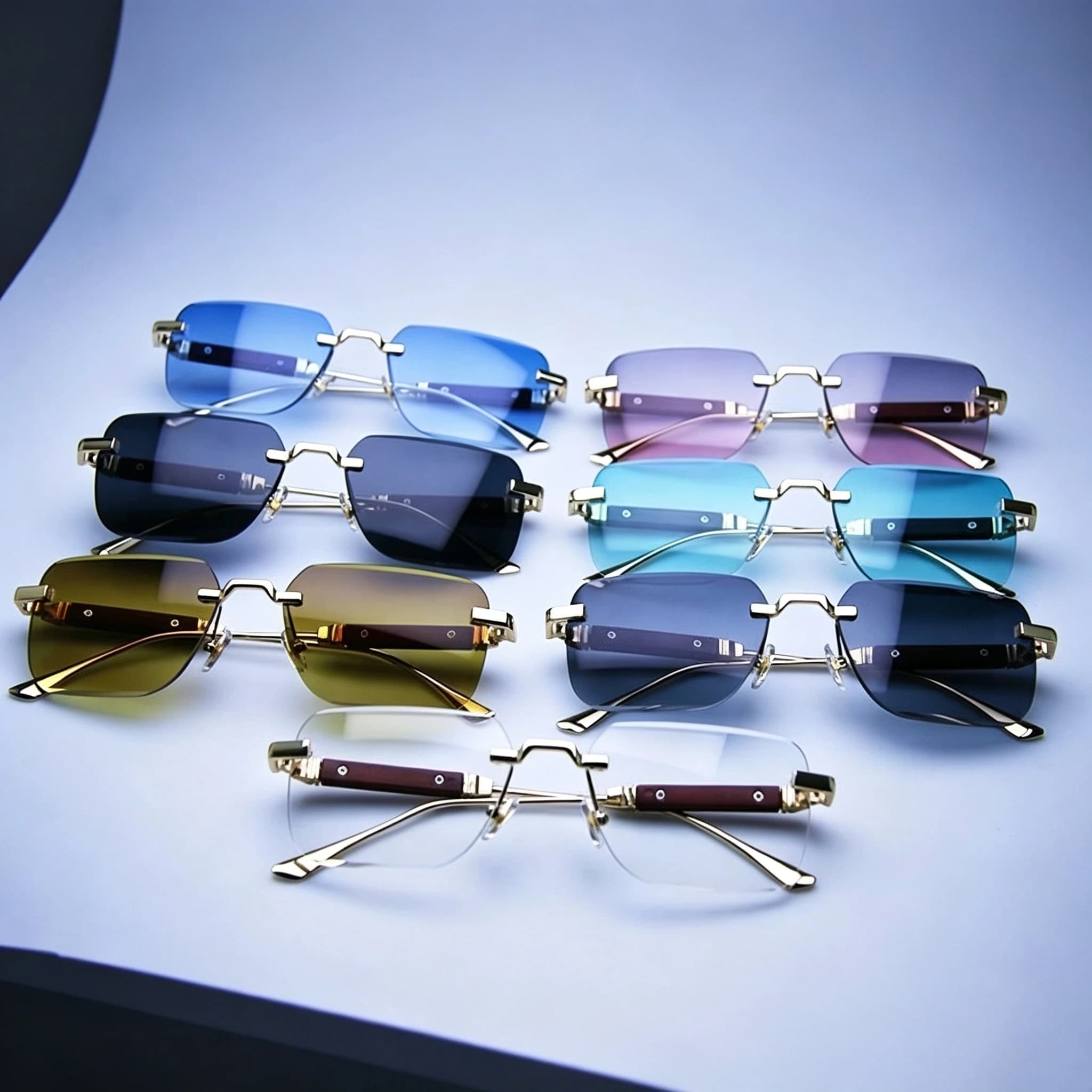 Rimless Sunglasses Rectangle Fashion Popular Women Men Shades Square Sun Glasses For Female Male Summer Traveling Oculos