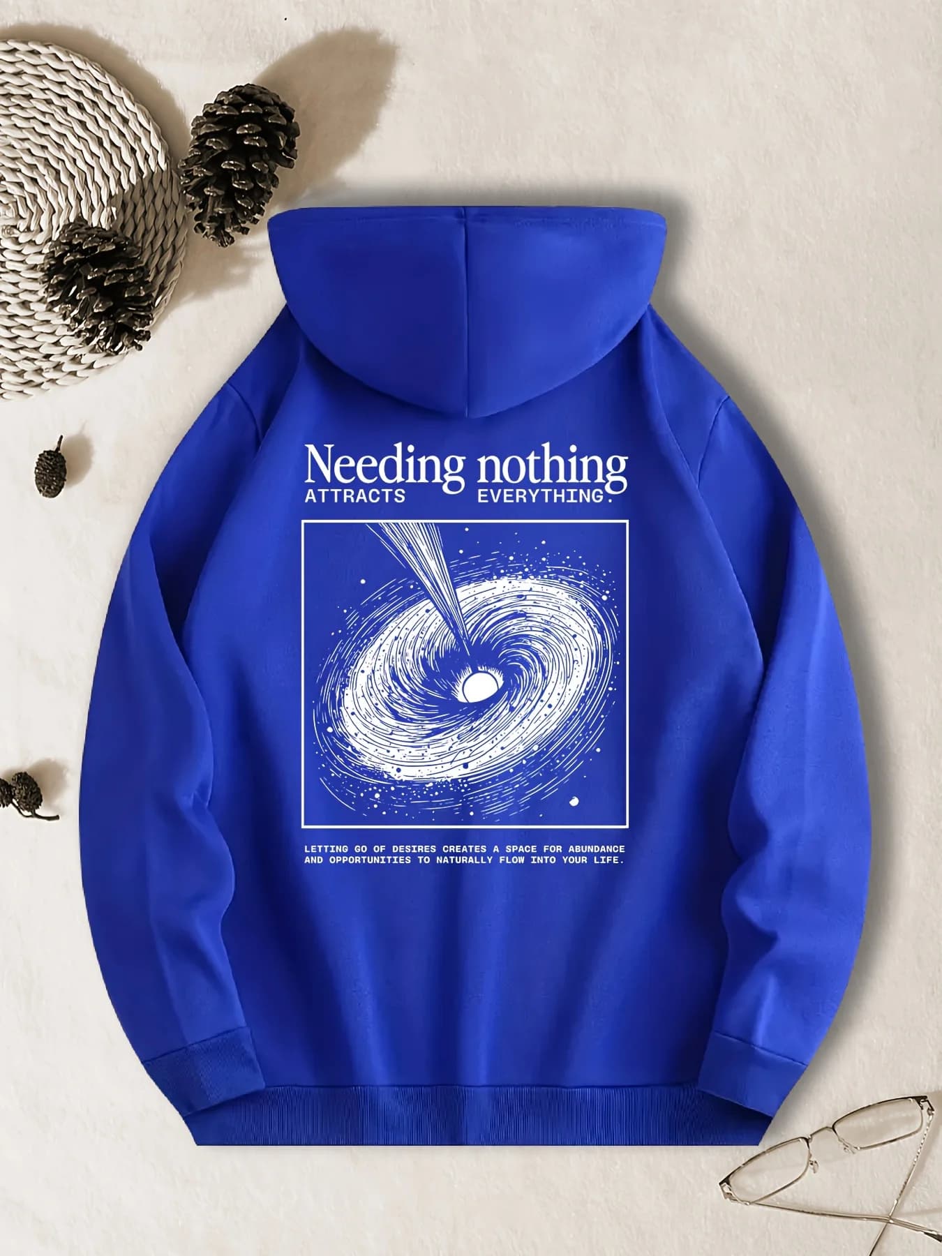 Cosmic Sky Men's Hooded Sweatshirt with Spiral Space Illustration Text Back Print Kangaroo Pocket Hooded T-Shirt