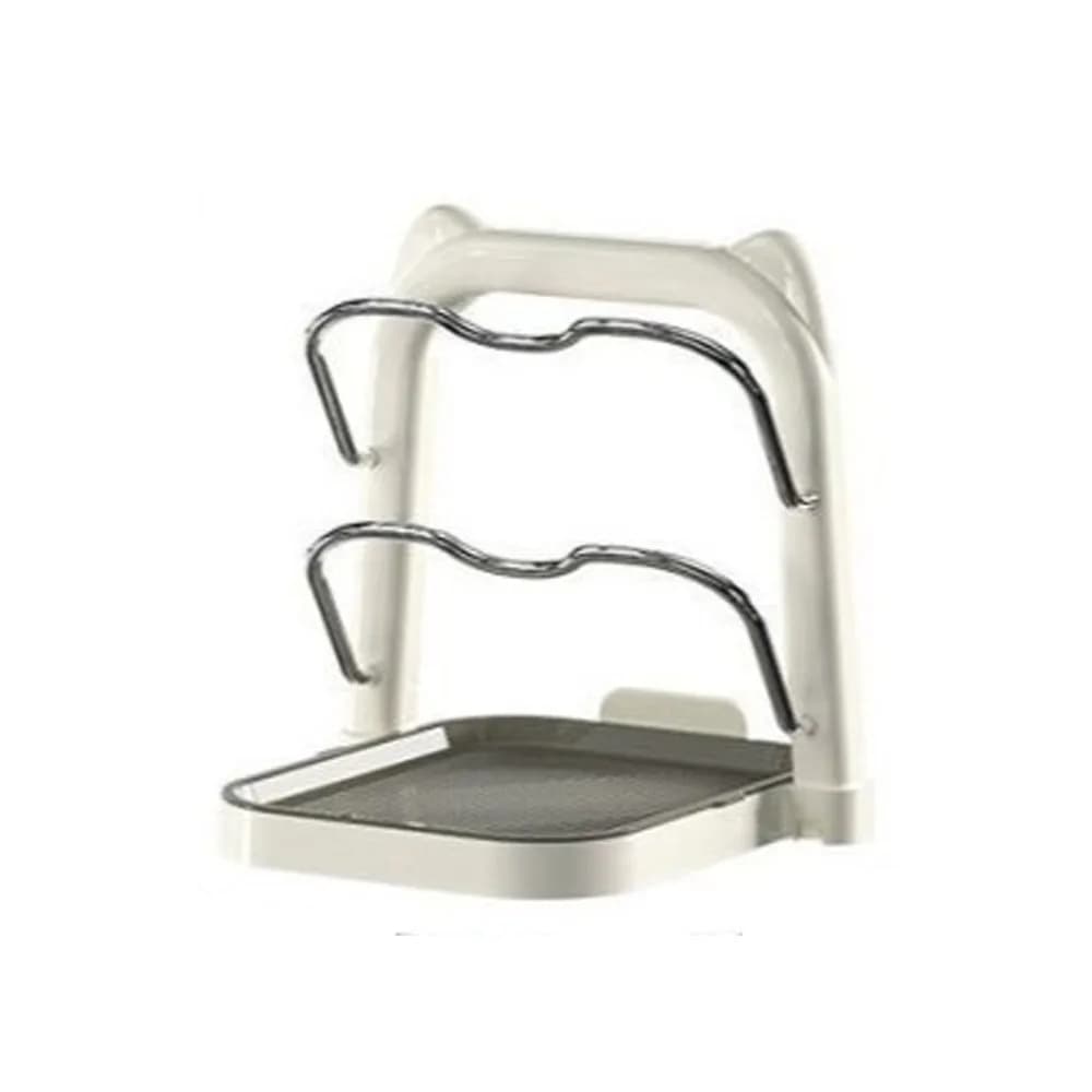 Double Layer Pot Lid Storage Rack No Drill Anti-Slip Cutting Board Holder Drainage Tray Heavy Duty Pot Cover Shelf Kitchen