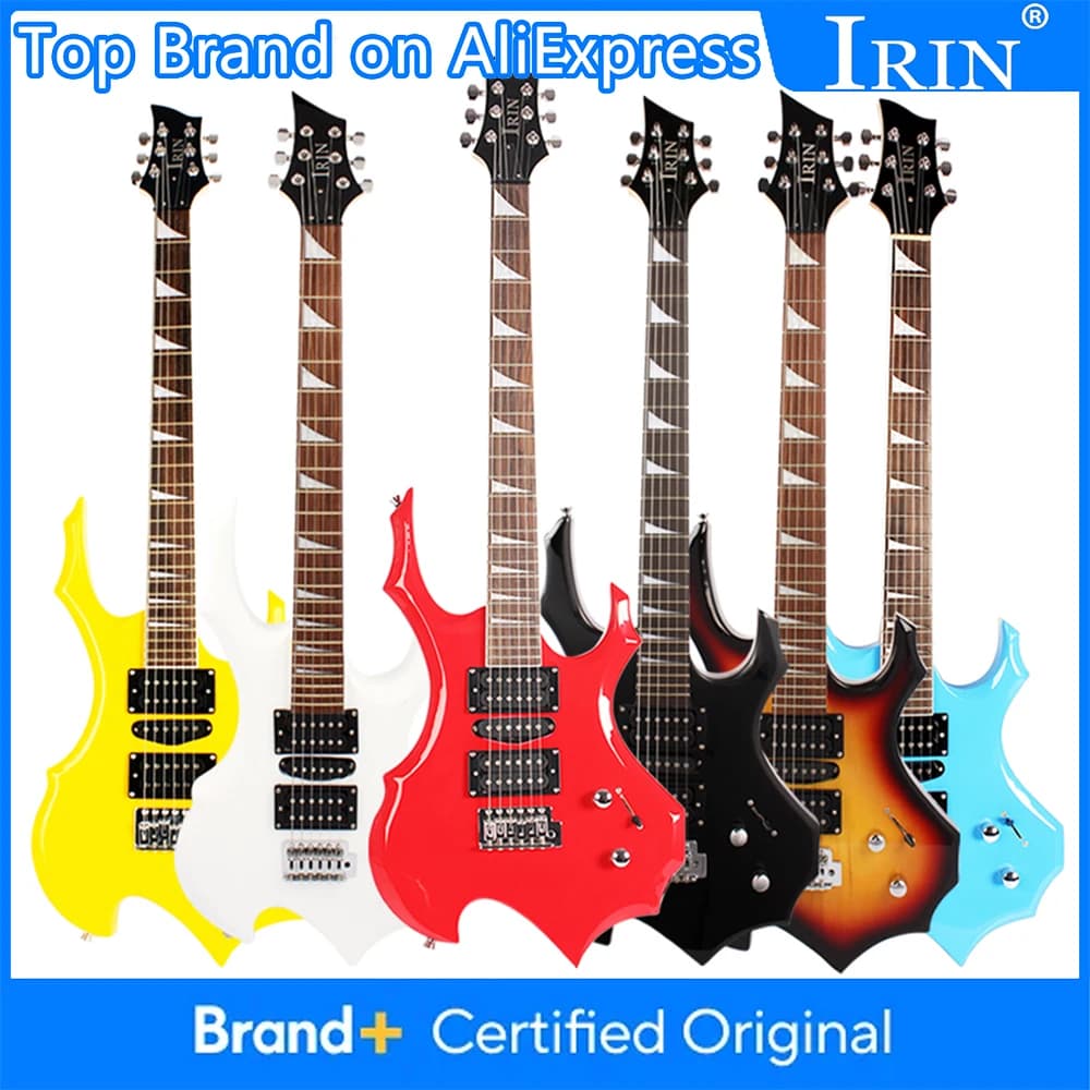 Chitarra Elettrica IRIN R-180, 24 Tasti, 6 Corde, Corpo in Acero, Set con Borsa, Tracolla, Plettri e Mini Accessori