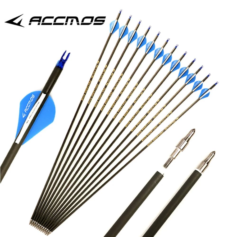 12 pezzi freccia in carbonio puro ID 6,2 mm 29 pollici colonna vertebrale 300 350 400 500 600 700 800 per tiro con l'arco pratica di caccia utilizzando