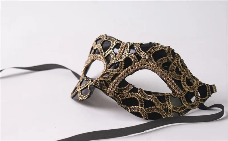 Coppia di pizzo dorato, uomo, figlia, bambino, maschera, trucco, festa da ballo, festa, decorazione mezza maschera