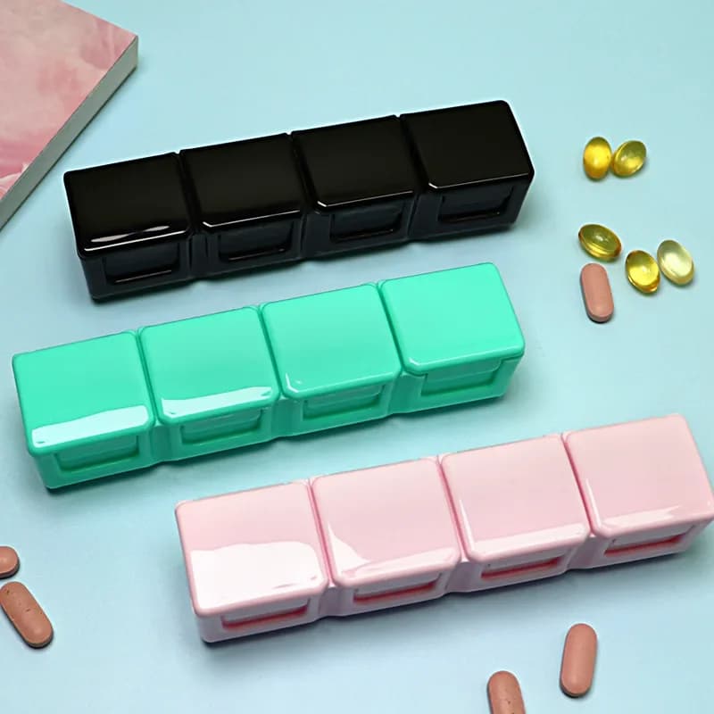 Portable Small Travel Pills Container for Organizer Storage Tablets 4 Grills Vitamin Pills Medicine FishOils Medication Separation