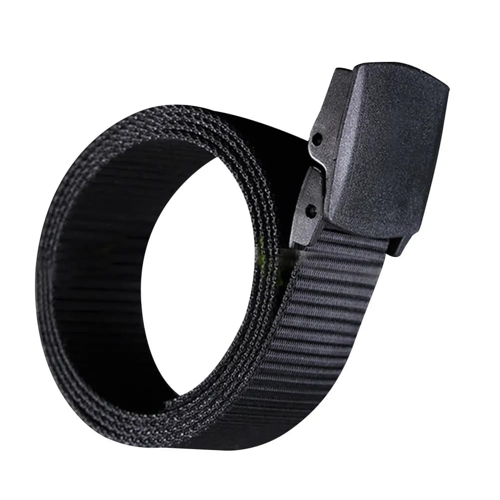 Cintura in tela di nylon leggera e traspirante da uomo, stile casual, con fibbia automatica, nera, intrecciata, adatta per l'aeroporto