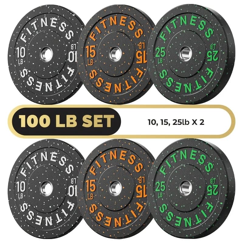 AMGYM High Bounce Bumper Plates Weight Plates With Colored Fleck Rubber Weight Plate For Weightlifting And Strength Training 100LB