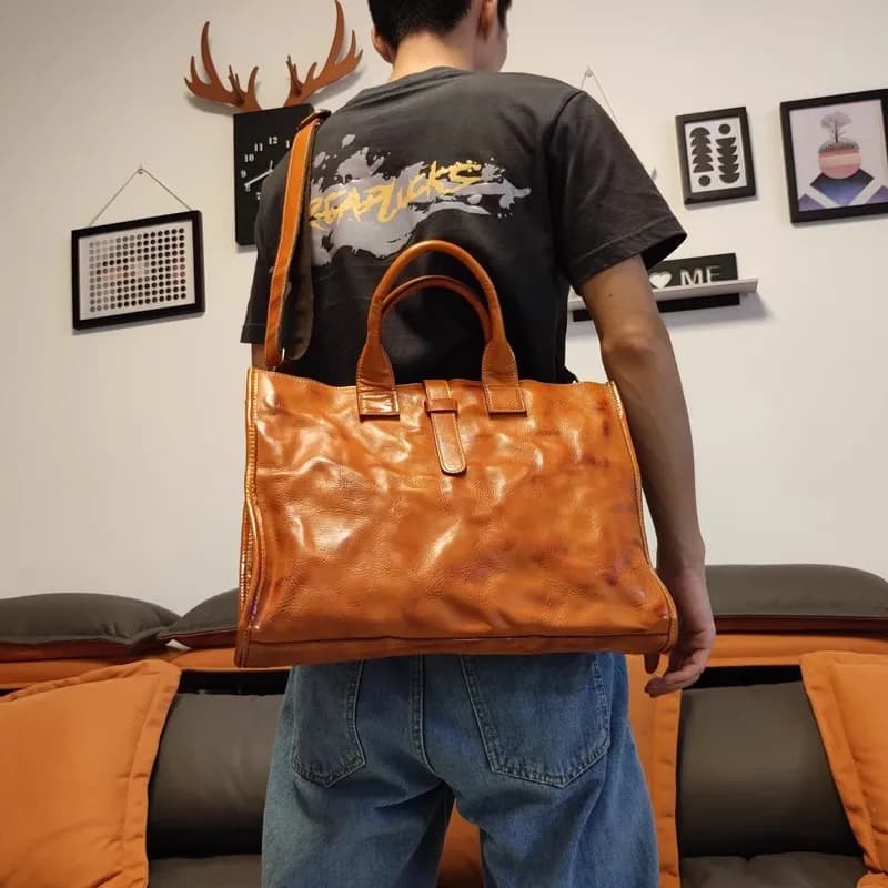 Valigetta da uomo semplice vintage in vera pelle Business Casual Designer Borsa a tracolla per laptop da lavoro di lusso in vera pelle di vacchetta