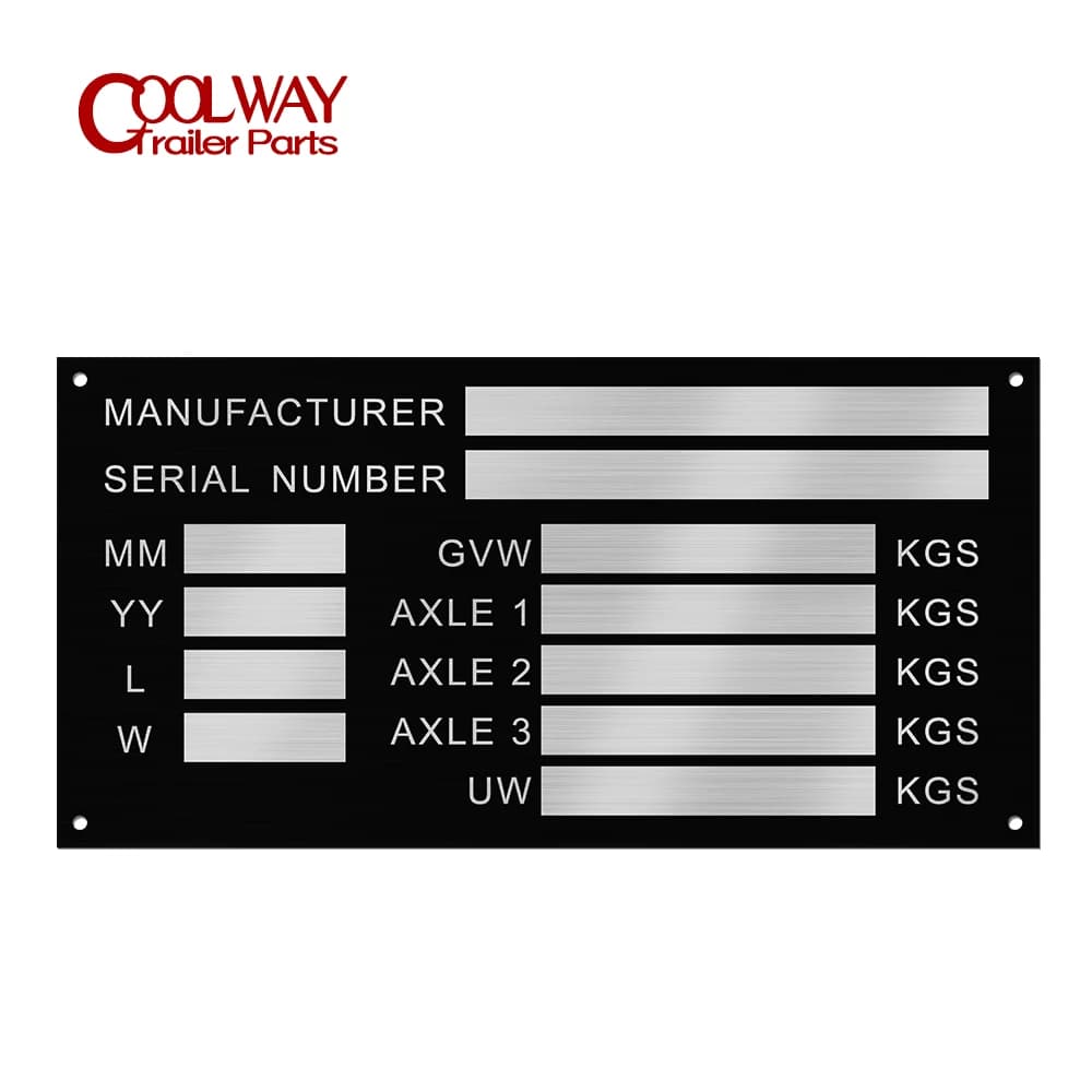 Weight plates for trailer in white aluminum or engraved plant in plain min-scavator Vin Chassis Caravan RV Camper Parts