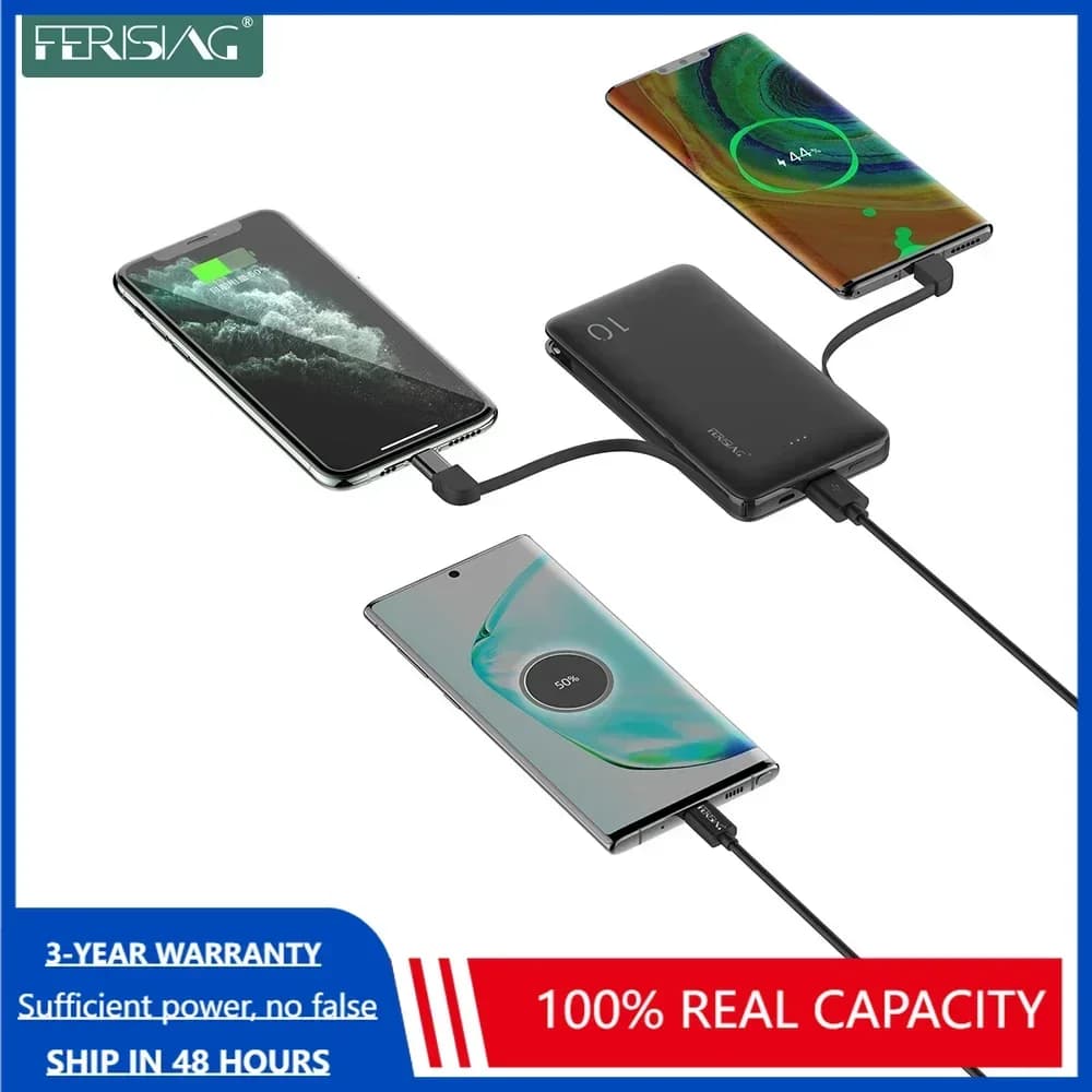 FERISING 3IN1 10000mAh Power Bank Slim USB Powerbank Portable External Battery Charger Pack For iPhone Xiaomi realme PoverBank