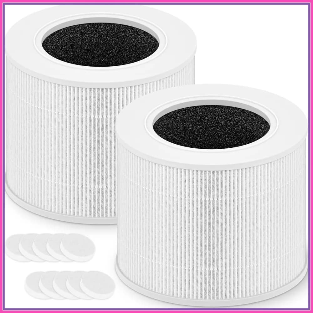 Filtro di Ricambio per Purificatore d'Aria LEVOIT Core Mini, 3-in-1 HEPA a Carbone Attivo, 2 Filtri + 10 Spugne