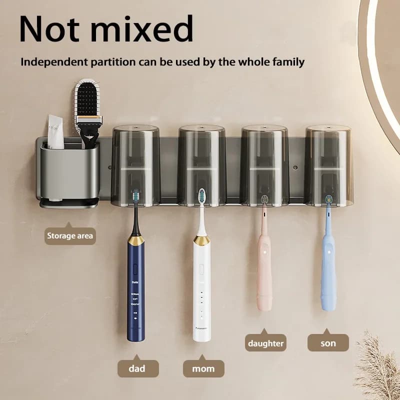 Wall-mounted electric toothbrush holder without punching in aluminium Satin holders Bathroom shelf Brush holder Collutorio Cup
