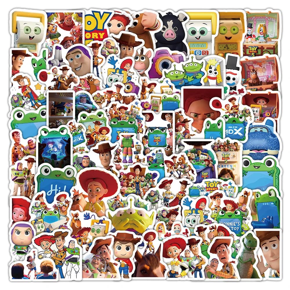 100Pcs Cartoon Movie Toy Theme Woodi Bazz Stickers Waterproof Cartoon Decals for Laptop Luggage Water Bottle Phone Skateboard Gi