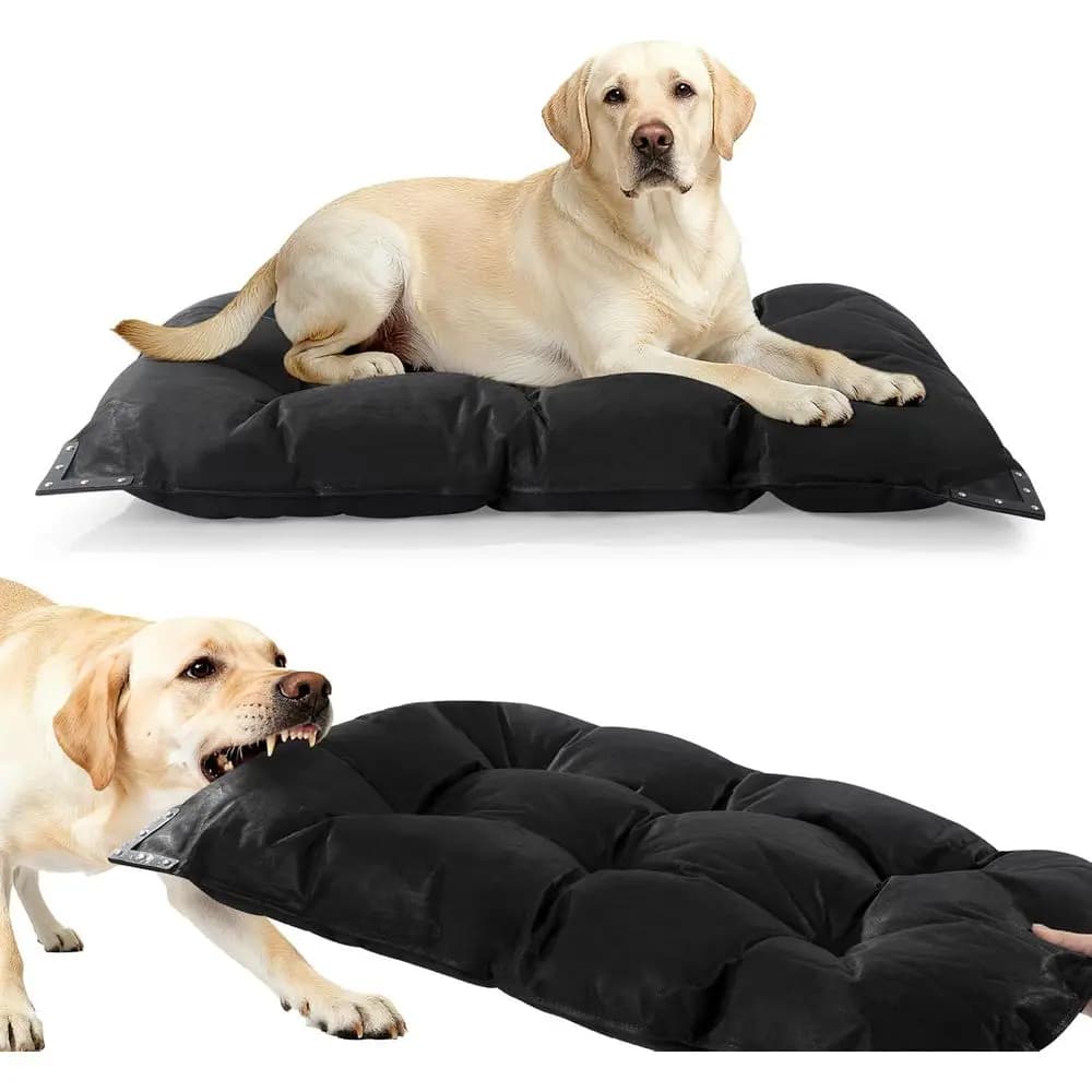 Letto per cani indistruttibile a prova di masticare con rivetti in metallo rinforzato per masticatori aggressivi, tappetino durevole per casse per animali domestici da 41"x28", T lavabile