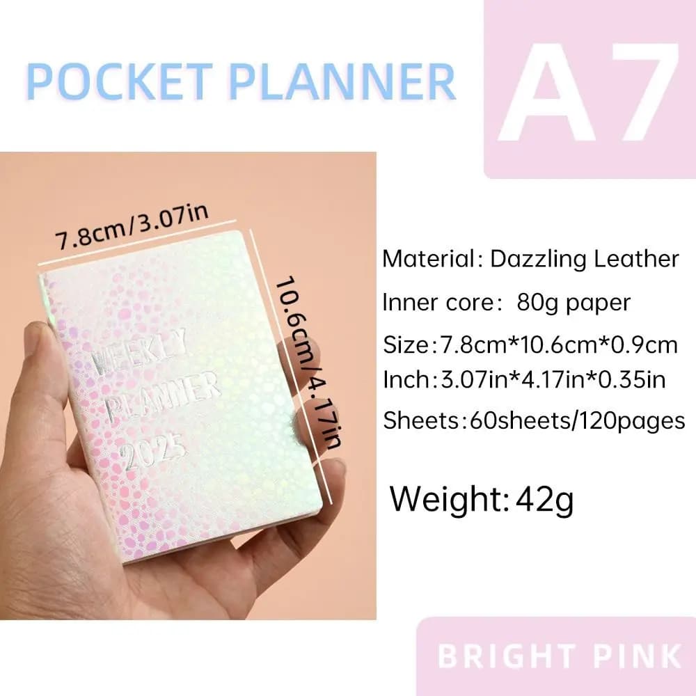 Agenda 2025 A7 in Inglese con Copertina in Pelle Colorata, Calendario Tascabile 12 Mesi, Pianificatore e Blocco Note per Affari