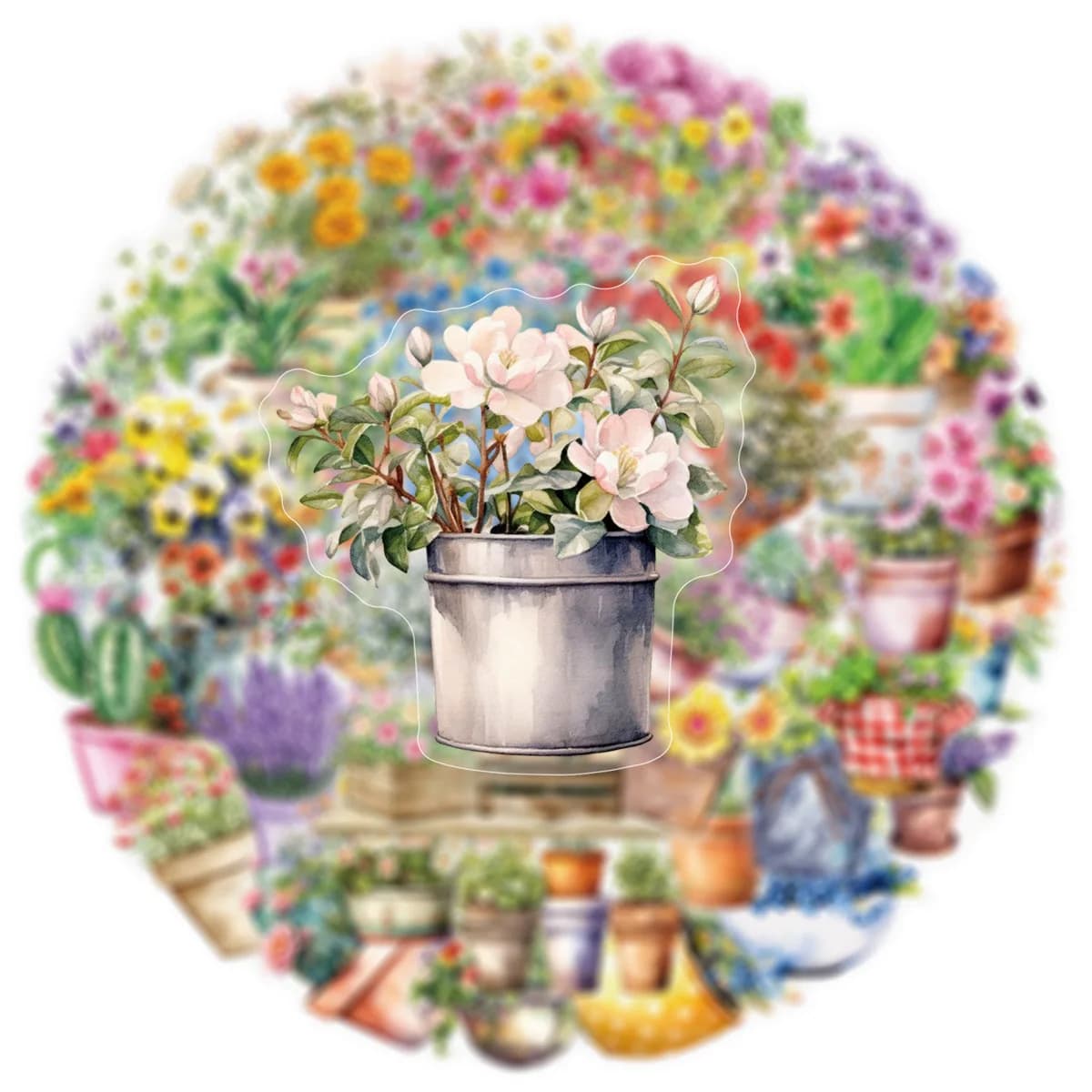 50PCS Watercolor Pot Plants and Flowers Transparency Graffiti Stickers Aesthetics Cartoon Decal DIY Luggage Phone Kid Toys